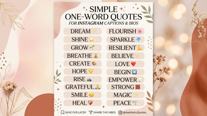 Simple One Word Quotes for Instagram Captions and Bios