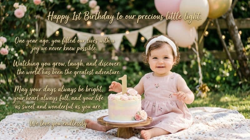 1st Birthday Heart Touching Wishes for Baby Girl