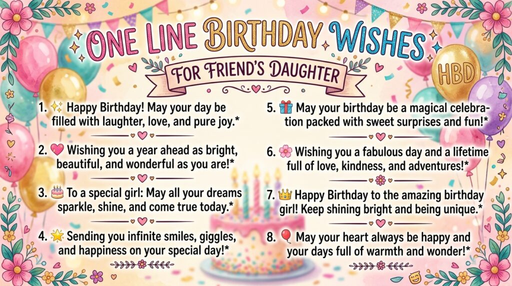 One Line Birthday Wishes For Friend's Daughter