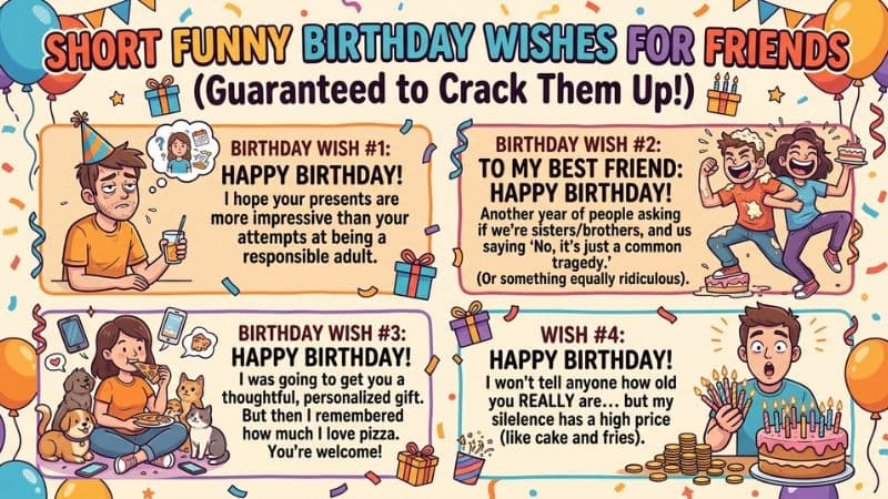 Short Funny Birthday Wishes for Friend That'll Crack Them Up Instantly